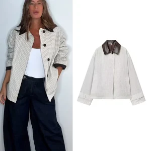 Giacca a vento impiombata da donna Chic bavero Colletto in PU Tasca monopetto Giacche larghe Donna Nuovo capospalla per pendolarismo quotidiano 1