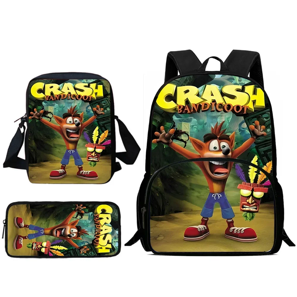 Zaini per bambini Cartoon Crashs Bandicoots Borsa a tracolla Astuccio per matite Borse da scuola per alunni di grande capacità per ragazzi e ragazze Miglior regalo 4