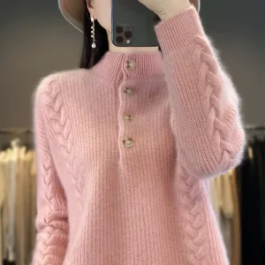Maglione di Cachemire delle Donne 2023 Autunno/Inverno Nuovo Lavorato A Maglia Mezza Collo Alto Pullover 100% Lana Allentato Moda Coreana di Lusso Top 1