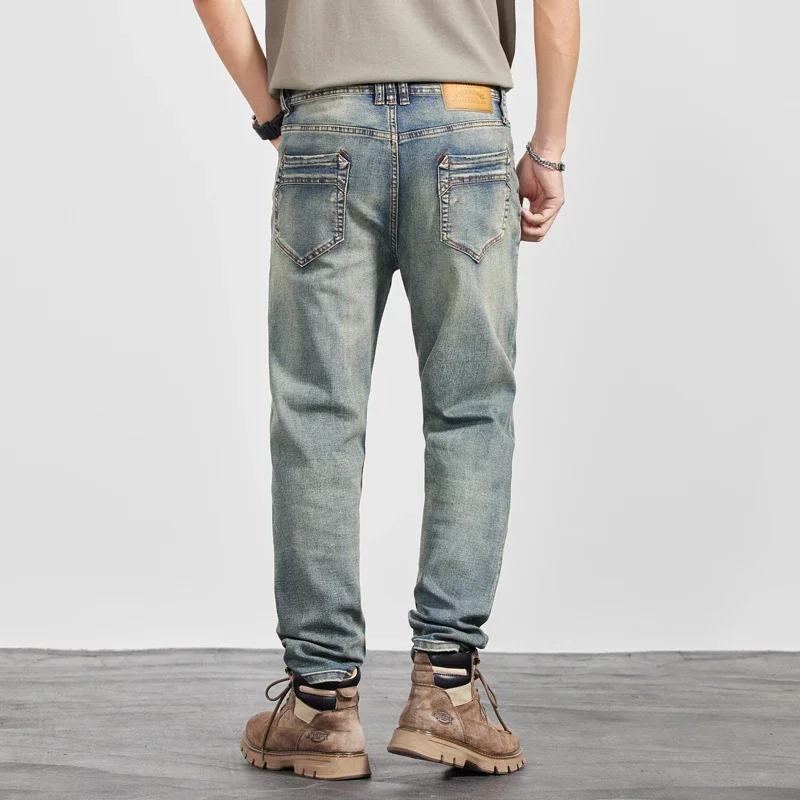 2025 Primavera Autunno Nuovo Sottile Piccolo Dritto Stretch Vintage Cerniera Jeans da Uomo Allentato Stretch Nostalgico Pantaloni Casual da Uomo 4