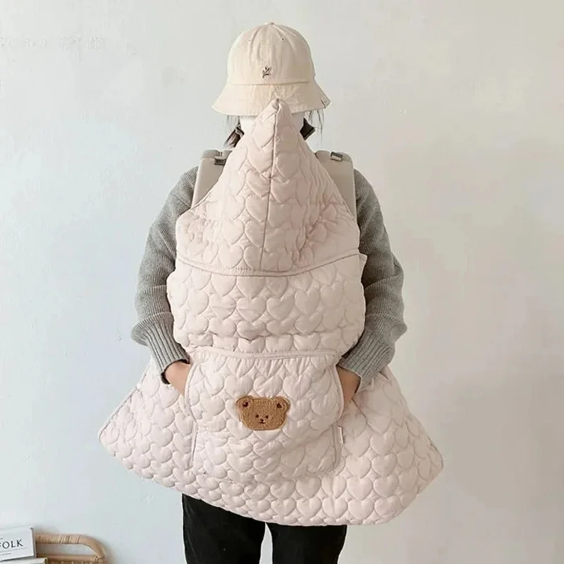 Coperta per passeggino invernale coperta per passeggini antivento in pile spesso Cartoon Bear Bunny Infant Nap trapunta calda con cappuccio Swaddle Wrap 2