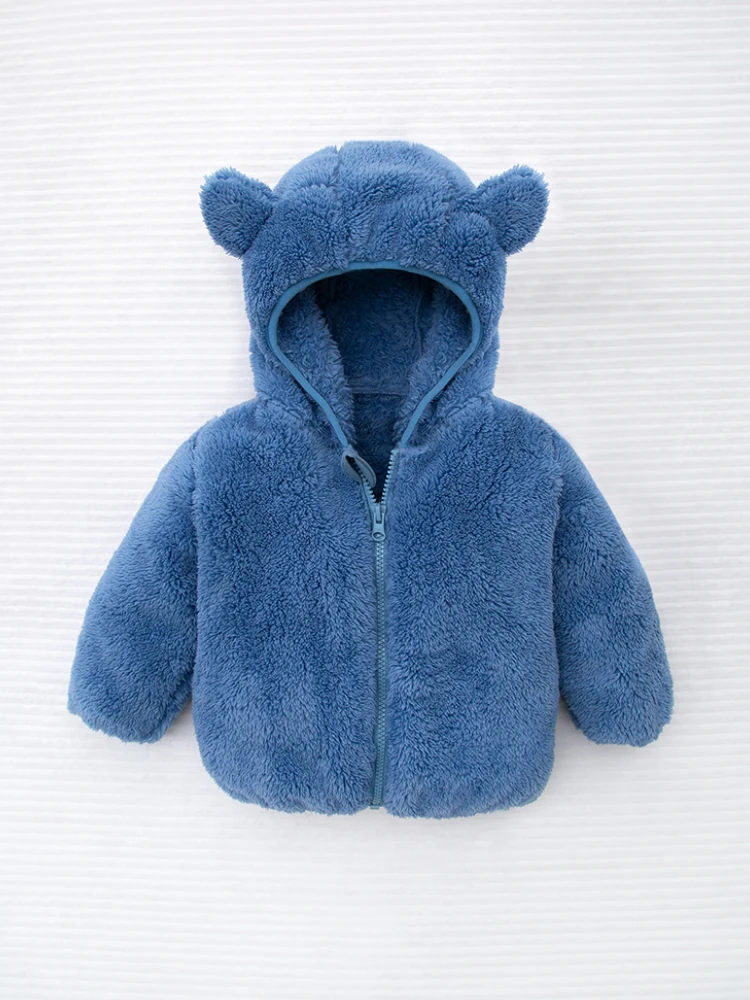 Inverno nuovo neonato spesso con cappuccio teddy bear ear coat con tessuto in pile corallo per calore accessori per bambini 1