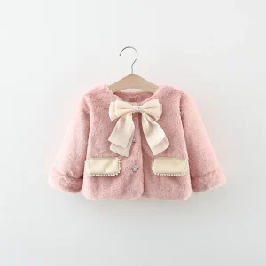 Cappotto invernale per bambina in stile coreano nuovo, vestiti a maniche lunghe per bambini con fiocco dolce per bambini di età compresa tra 9 mesi a 3 anni 1