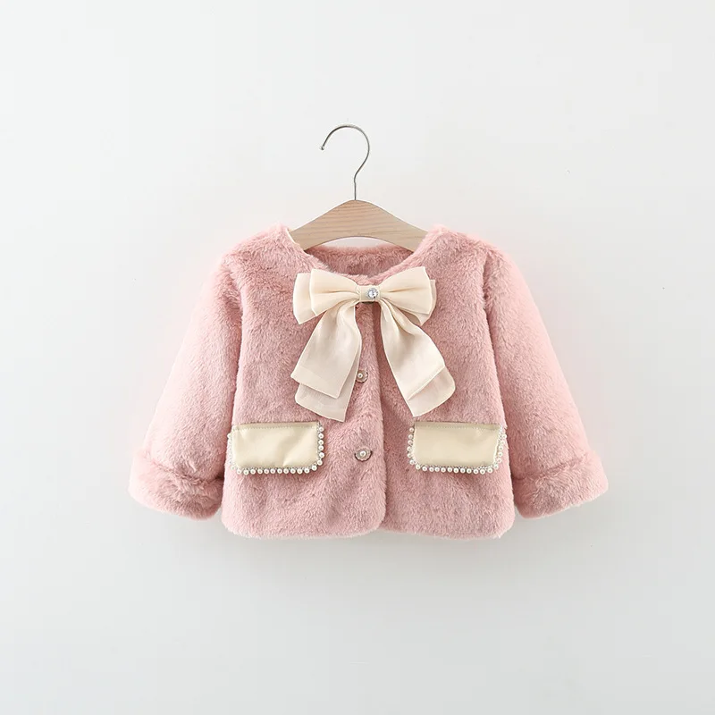 Cappotto invernale per bambina in stile coreano nuovo, vestiti a maniche lunghe per bambini con fiocco dolce per bambini di età compresa tra 9 mesi a 3 anni 1