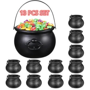 Bomboniere per bambini Calderone nero Teschio di strega in plastica Secchio per caramelle Barattolo Dolcetto o scherzetto Decorazioni per feste di Halloween Puntelli Bollitore 1