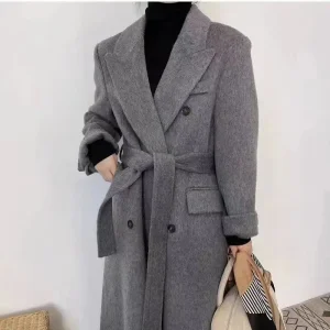 Cappotto di lana double face alla moda, colletto da abito nuovo stile autunno e inverno da donna, giacca di media lunghezza di fascia alta 1