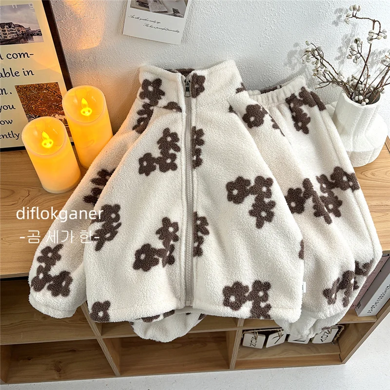 Inverno Peluche Calde Set Per Bambini Del Fumetto di Spessore Pigiama Abiti Ragazze Dei Ragazzi In Pile Manica Lunga Casa Indossare Abiti Per Bambini Vestiti 1-10Y 5