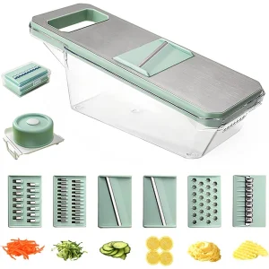 LMETJMA 6 in 1 Affettatrice di Verdure Mandolina Affettatrice di Verdure con 6 Lame Intercambiabili Affettatrice di Verdure Julienne Trituratore JT105 1