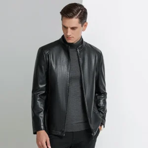 YN-336 Giacca da uomo in pelle di pecora naturale con colletto alla coreana primaverile e autunnale Giacca in pelle sottile Giacca casual da lavoro da uomo 1