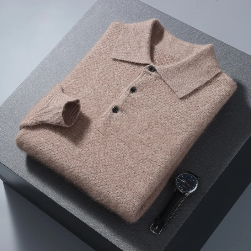 Maglioni da uomo di grandi dimensioni in cashmere visone 100% autunno inverno solido scollo a POLO pullover in maglia casual da uomo manica lunga maglione caldo a 5