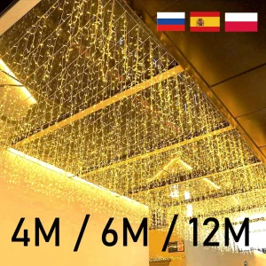 4/6/12M LED Luci della stringa del ghiacciolo Tenda da fata Luci di Natale Ghirlanda per giardino all'aperto Festa Casa Strada 2025 Capodanno Decor 1