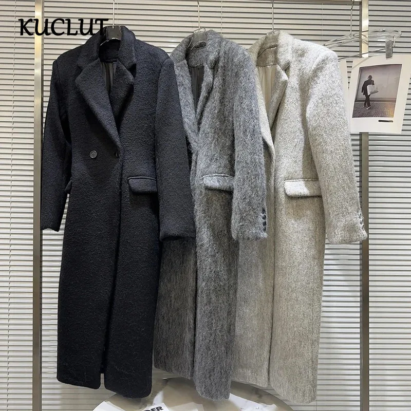 KUCLUT 2025 Inverno Nuova Moda di Stile di Nicchia High-end Lungo Trench di Lana Per Le Donne Versatile Cappotto Giacca Femminile 1A787 1
