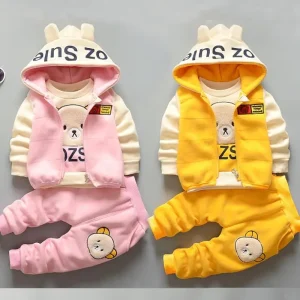Abbigliamento invernale per bambini Abiti Costume natalizio 2026 Nuovo peluche caldo Capispalla per bambini Pantaloni 3 pezzi Moda Ragazzi Ragazze Abbigliamento per bambini 1