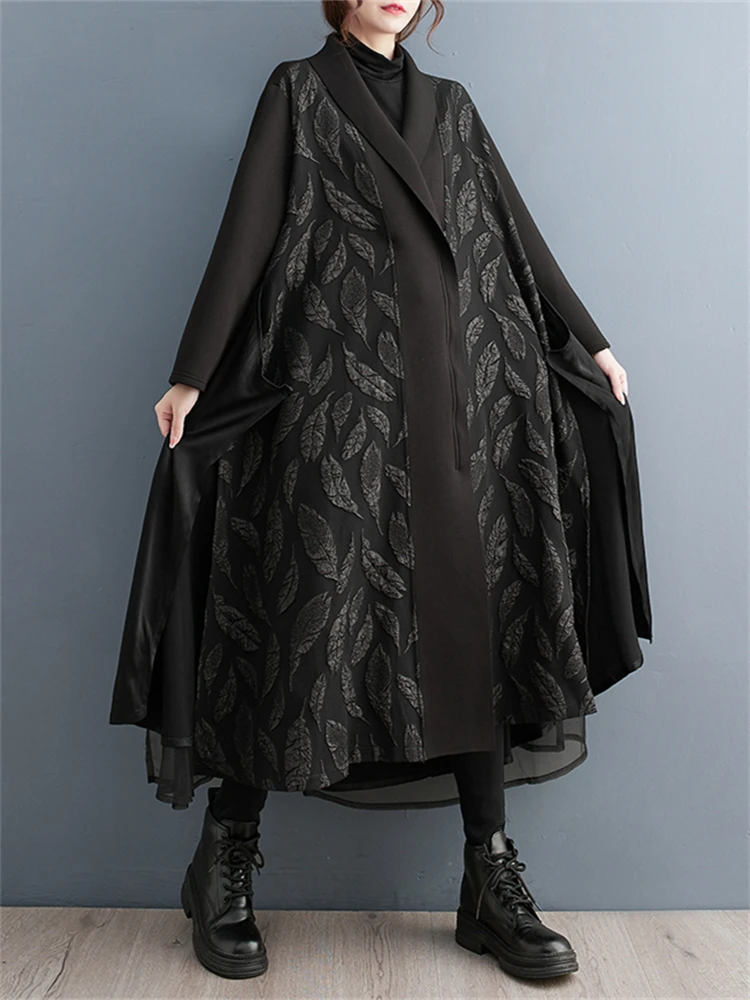 Trench da donna oversize con colletto rovesciato 2025 Nuovo cardigan capispalla moda autunno inverno casual allentato patchwork vintage 3