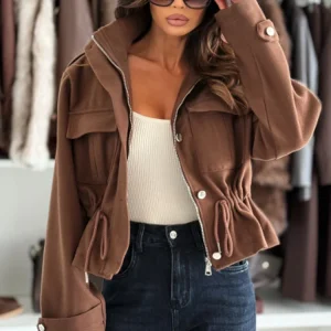 Cappotto invernale da donna New Fashion Manica lunga con cerniera Giacche da donna Casual Allentato Autunno Office Lady Chic Outwear 1