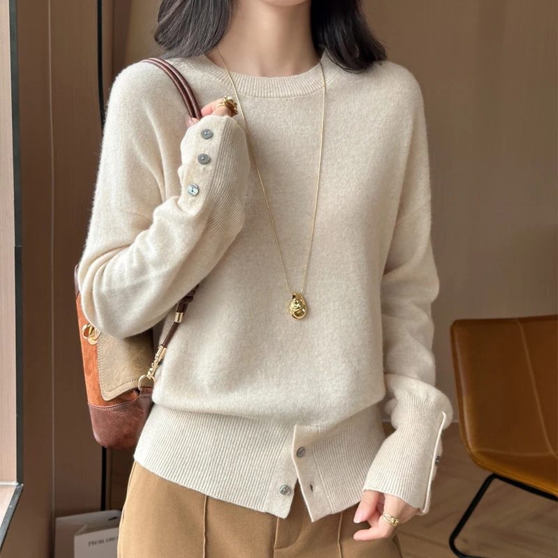 Autunno Inverno 100% Maglione di lana merino Donna O-Collo Pullover Moda casual Top in cashmere lavorato a maglia Donna Taglie forti Abbigliamento caldo 4