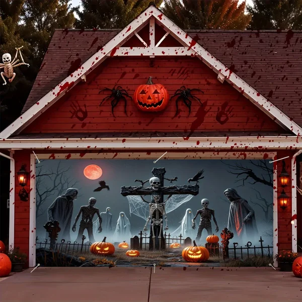 VIKAMA Bandiera da garage in poliestere a tema Halloween - Design con teschio horror, zucca, pipistrello e teschio, decorazione di Halloween 6