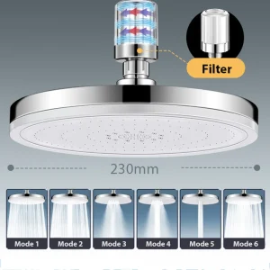 Soffione doccia a pioggia a 6 modalità Soffioni doccia a pioggia superiori ad alta pressione per bagno Accessori per rubinetti per doccia con filtro 1