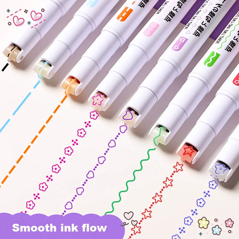 6 pezzi/set penne per contorni a forma di fiore evidenziatore pennarello curva punta a rullo penna carina cancelleria Kawaii Graffiti accessori per la scuola 2