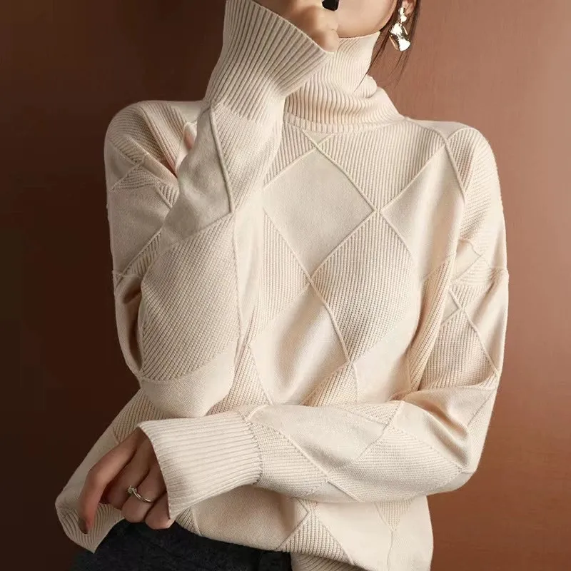 Maglione di lana da donna coreano autunno inverno nuovo dolcevita pullover in maglia abiti larghi per le donne top femminili di base solidi caldi 5