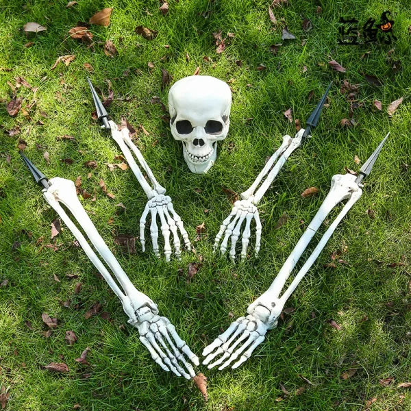Paletti di scheletro realistici Decorazioni di Halloween Spaventoso scheletro di teschio Osso della mano per giardino Prato Paletto Giardino Cimitero decorazioni per la casa 3