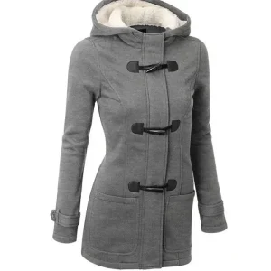 Trench da donna casual 2025 Cappotto con cappuccio con cerniera autunnale Cappotto lungo da donna Trench con bottoni in corno Capispalla da donna Top Jaqueta Feminina 1