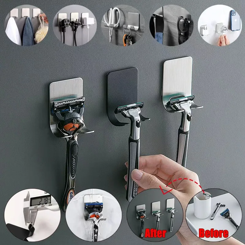 Porta rasoio da barba multifunzionale per uomo - Gancio portaoggetti per rasoio, mensola a muro e porta rasoio (Accessori per bagno/cucina) 1
