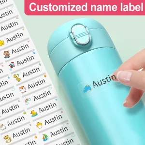 Adesivi trasparenti con nome personalizzato Etichette scolastiche fai-da-te impermeabili e durevoli, Marcatura di bottiglie sportive, Decalcomanie personalizzate multilingue 1