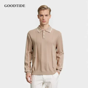 2025 Polo abbottonata da uomo tinta unita a righe manica lunga autunno inverno lusso caldo tocco business casual polo da uomo 1