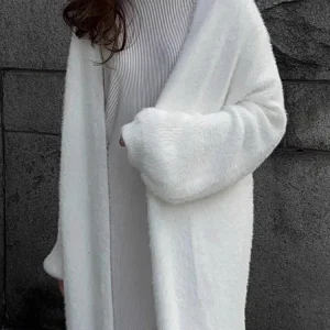 Maglione da donna a maniche lunghe autunno inverno Cardigan lavorato a maglia allentato tinta unita vintage Cardigan lungo oversize soffice femminile 1