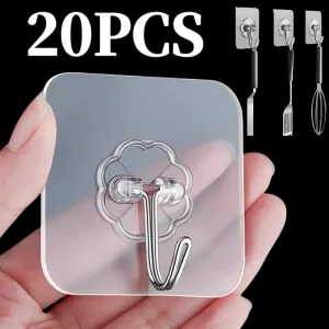 Forti ganci autoadesivi Ganci da parete resistenti Ganci trasparenti Porta Chiave Asciugamano Gancio in acciaio inossidabile per bagno Cucina 1