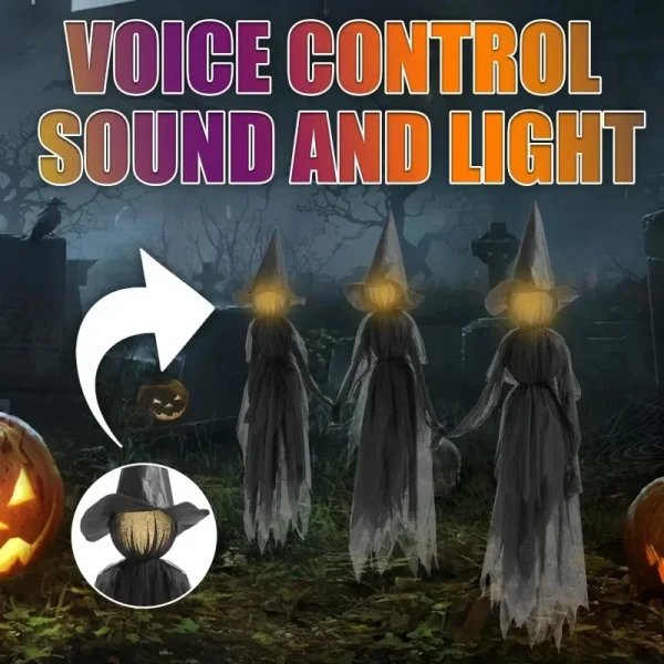 Streghe illuminate di Halloween da 1,5 m Controllo vocale Streghe urlanti Decorazione spaventosa Streghe attivate dal suono che tengono le mani per la casa 3