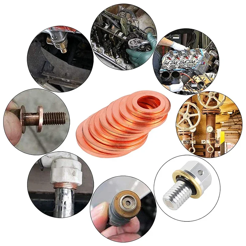 400/300/100PCS Rondella di Rame Guarnizione Dado e Bullone Set di Tenuta Guarnizione Solida Rondella Anello Piatto Guarnizione Assortimento Kit Per Tappi di Coppa 6