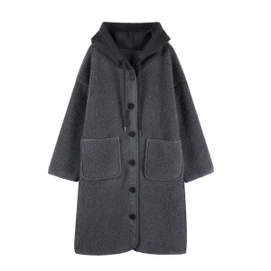 2025 Cappotto lungo con cappuccio da donna oversize nuovo stile pigro Accogliente trench britannico con coulisse per l'inverno Moda casual chic 1