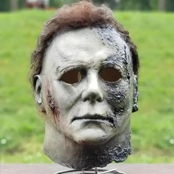 Halloween Michael Myers Mask spaventoso Killer Full Head Mask Creepy Fire Burn Scar Latex Face Mask Cosplay Costume Party puntelli coltello 2