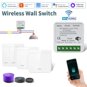 Tuya Smart WiFi Interruttore Per Illuminazione A LED 1/2/3 Gang RF433MHz Interruttore Da Pannello Senza Fili Vita Intelligente APP Alexa Google Casa di Controllo Vocale 1