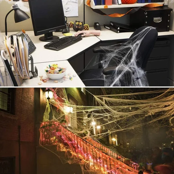 Ragnatela artificiale decorazione di Halloween scena di festa spaventosa puntelli bianco elastico ragnatela Horror House Home Decora accessori 5