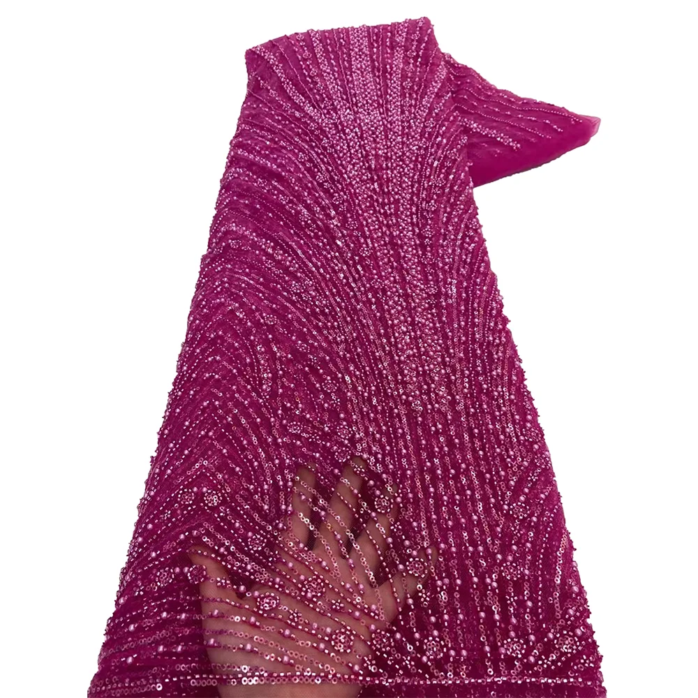 Abito da sposa da donna in tessuto di pizzo con perline fatto a mano in oro africano di alta qualità 2025 cucito con paillettes ricamo tessuto di pizzo nigreiano 4