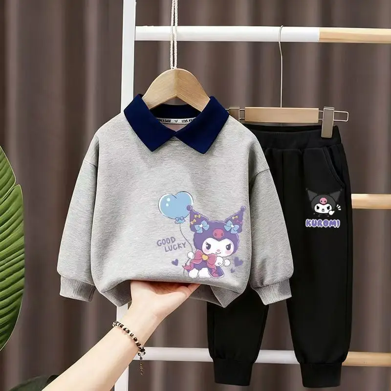 Autunno Kid Vestiti per ragazze Set Bambini Ragazzo Risvolto Orso cartone animato Stampato Felpe Pullover Top e pantaloni Fondo Tute 5