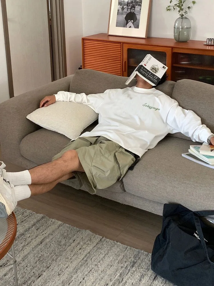 American Letter T-shirt bianca da uomo Autunno Inverno 2025 Nuovo 100% cotone maniche lunghe Sport Gym T-shirt Allentato Y2k Top abbigliamento uomo 3