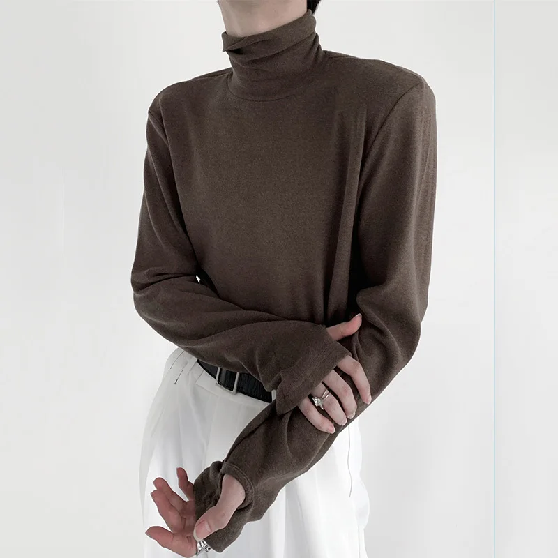 FEWQ Camicia inferiore da uomo versatile a collo alto Autunno Inverno 2025 Tinta unita Manica lunga Corea Moda Maschile Top 24E6168 3