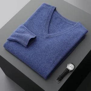 Autunno e inverno nuovi uomini con scollo a V in cashmere allentato ispessito tinta unita in lana lavorata a maglia che tocca il fondo camicia business casual maglione 1