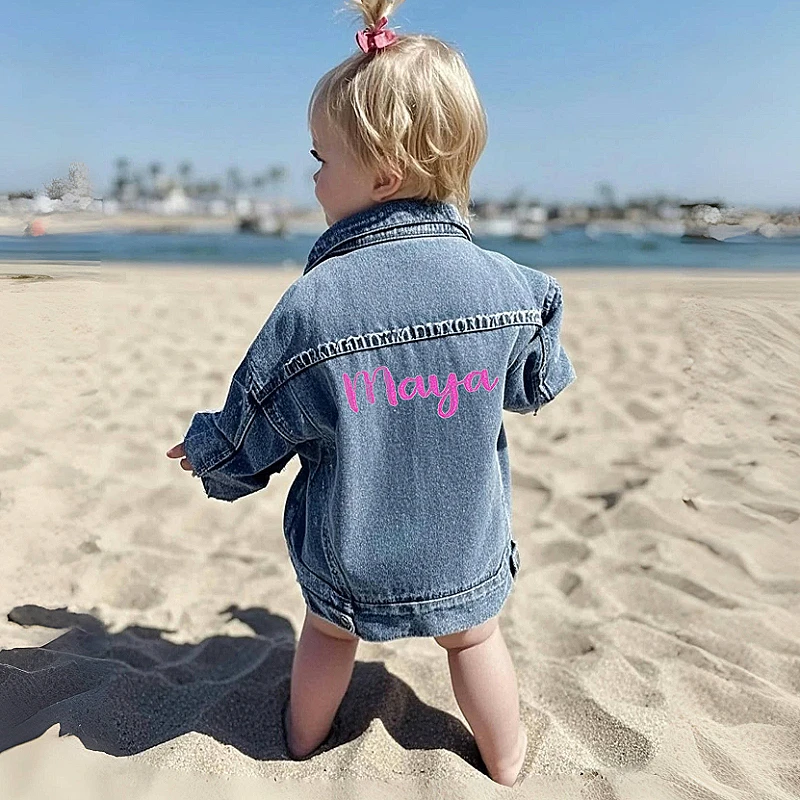 Giacca di jeans personalizzata per bambini Capispalla Cappotti con toppe Nome personalizzato Giacca di jeans Regalo ideale per baby shower o compleanni 4