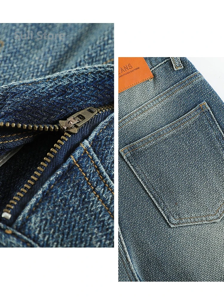 Jeans retrò a gamba larga da donna 2025 in pile ispessito a vita alta pantaloni dritti larghi e sottili con motivo a stella americana 5