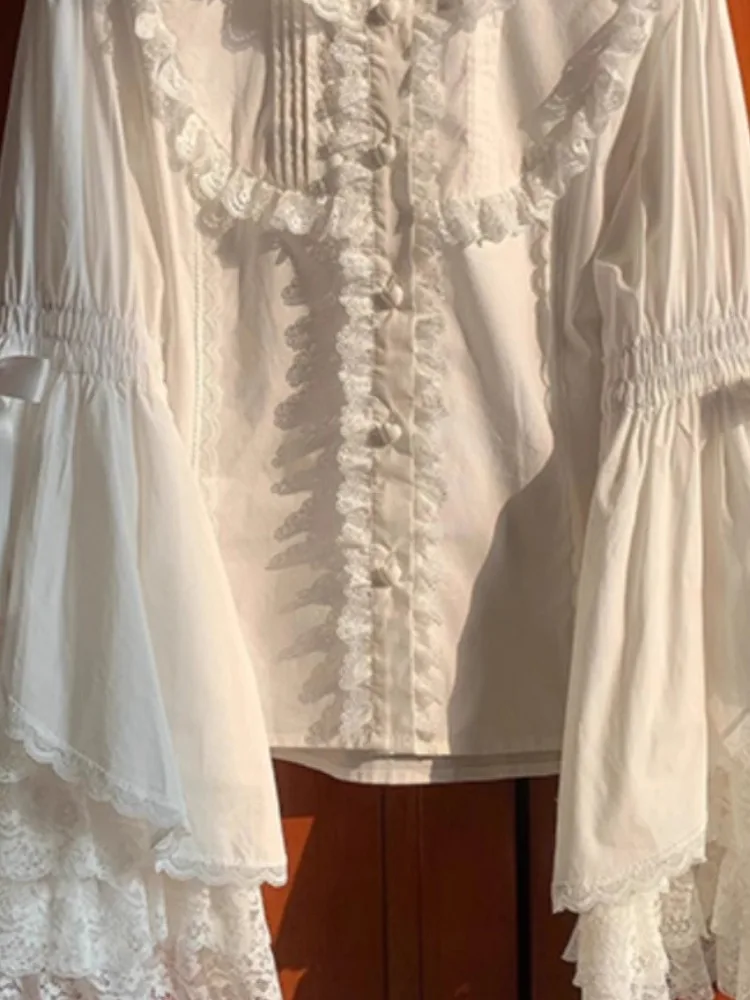 Ragazza giapponese Kawaii Dolce e carino Lolita Camicia a maniche svasate Autunno Y2k Estetica Patchwork di pizzo Camicetta Top Donna JK Blusas allentate 6