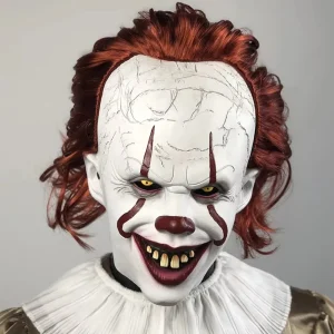 Creepy Pennywise Joker Maschera Cosplay Horror Demone Malvagio Clown Killers Casco in lattice Halloween Carnevale Festa Costume Puntelli Regali 1