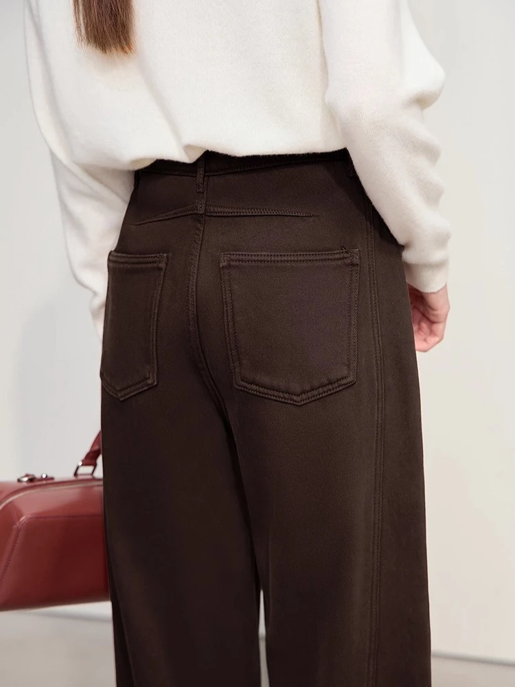 Amii Jeans in cotone 2025 Inverno Nuovo colore solido Pantaloni in denim larghi a gamba larga Addensare Pantaloni jeans versatili caldi per le signore 12554073 6