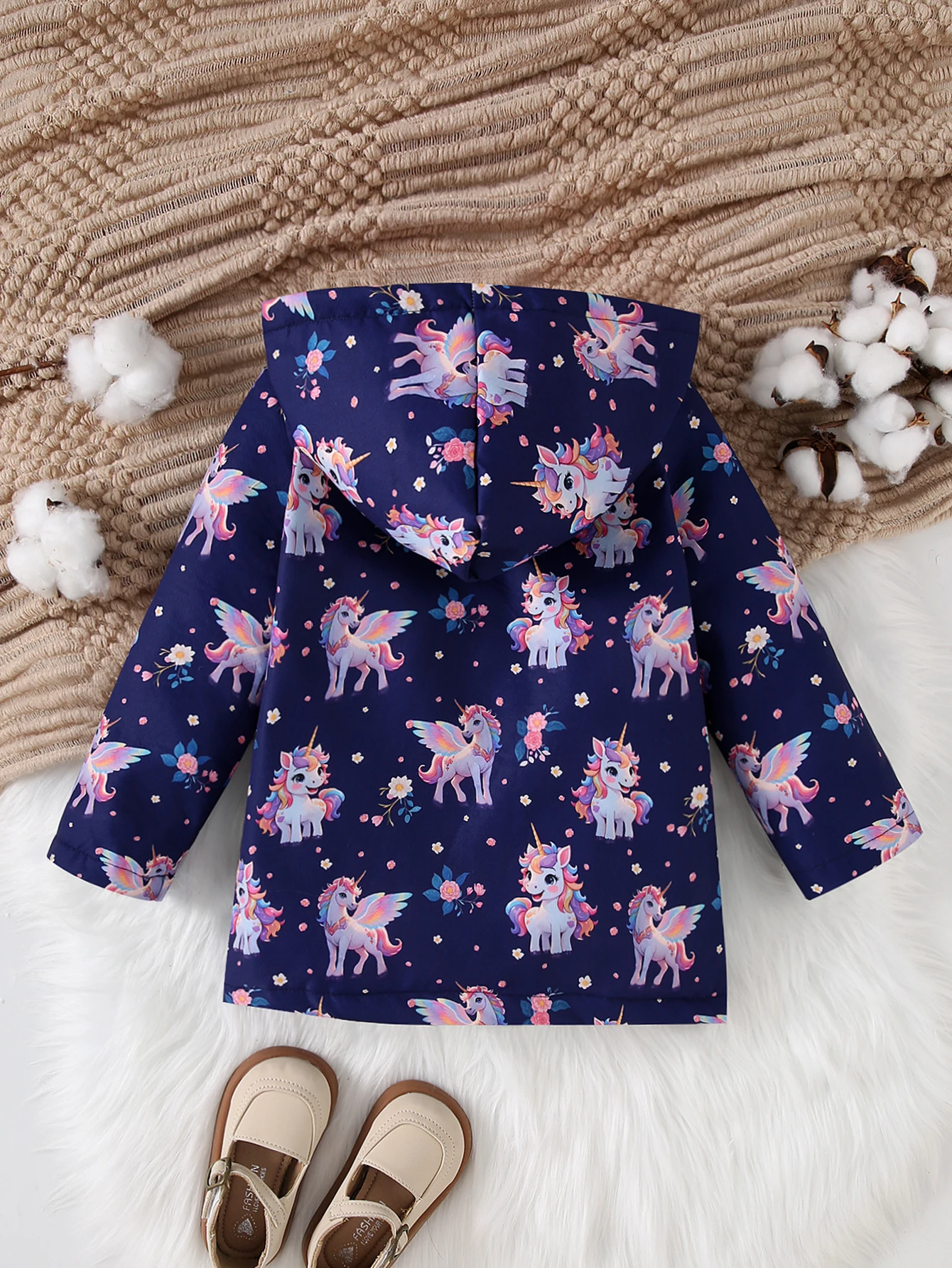 Nuova giacca con cappuccio monopetto a maniche lunghe calda in pile Inca pieno di unicorno arcobaleno carino autunno e inverno per ragazze 2