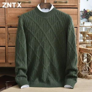 Maglione invernale in puro cashmere a collo mezzo alto ispessito con ricamo a diamante tinta unita lavorato a maglia casual moda quotidiana 1