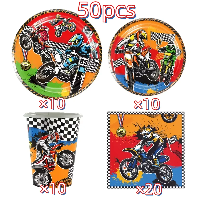Decorazione per festa di compleanno per motocicletta Stoviglie da corsa di motocross Piatto tazza Tovaglia a palloncino per bambini Ragazzi Bomboniere regalo 6
